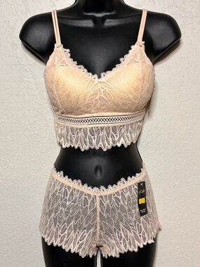 Lace Bralette & Short Sleep Set - nude